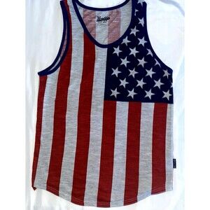Brooklyn Cloth Mfg Co. Men Tank Top Size Small Grey Stars & Stripes Cotton Blend